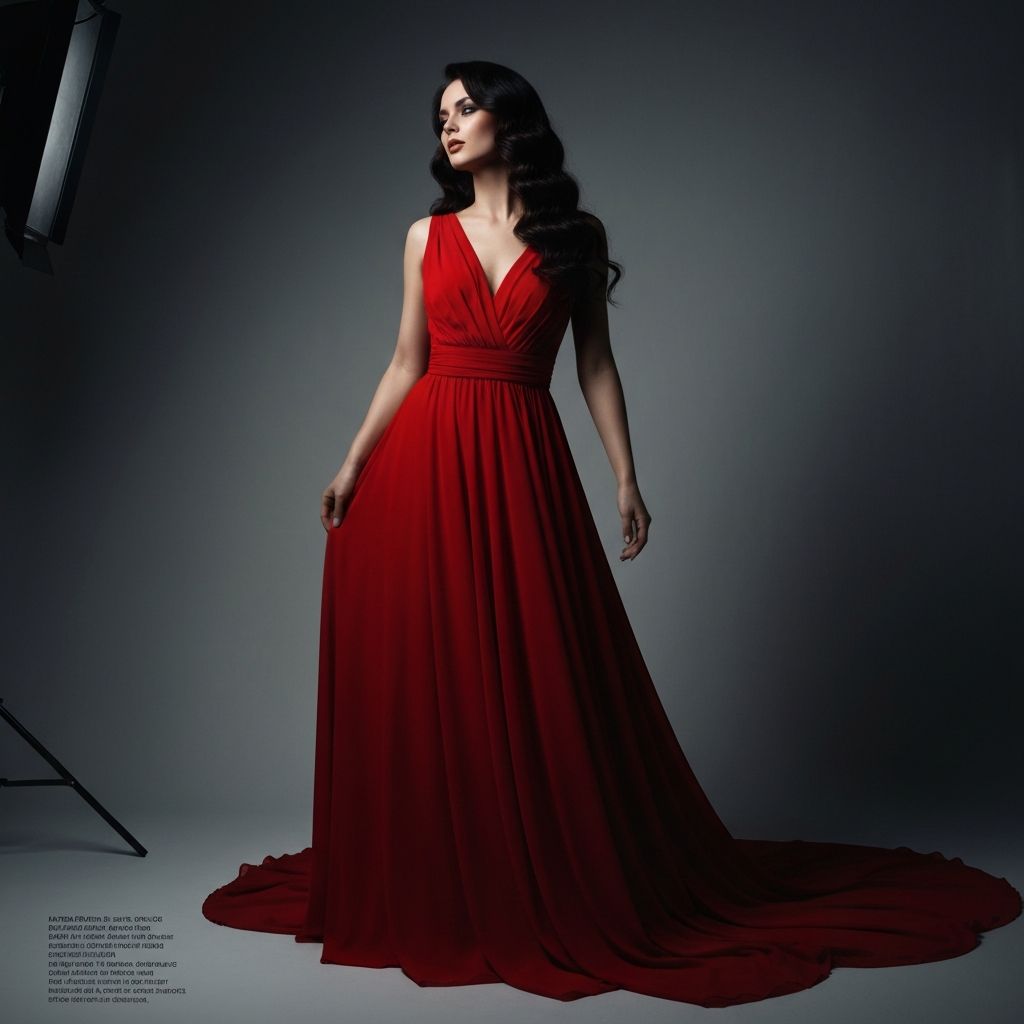 Fashion editorial in red gown